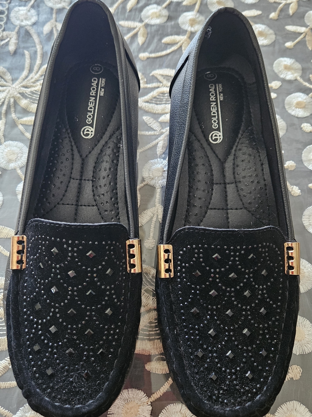 Black Suede Loafers with Gold Accent
